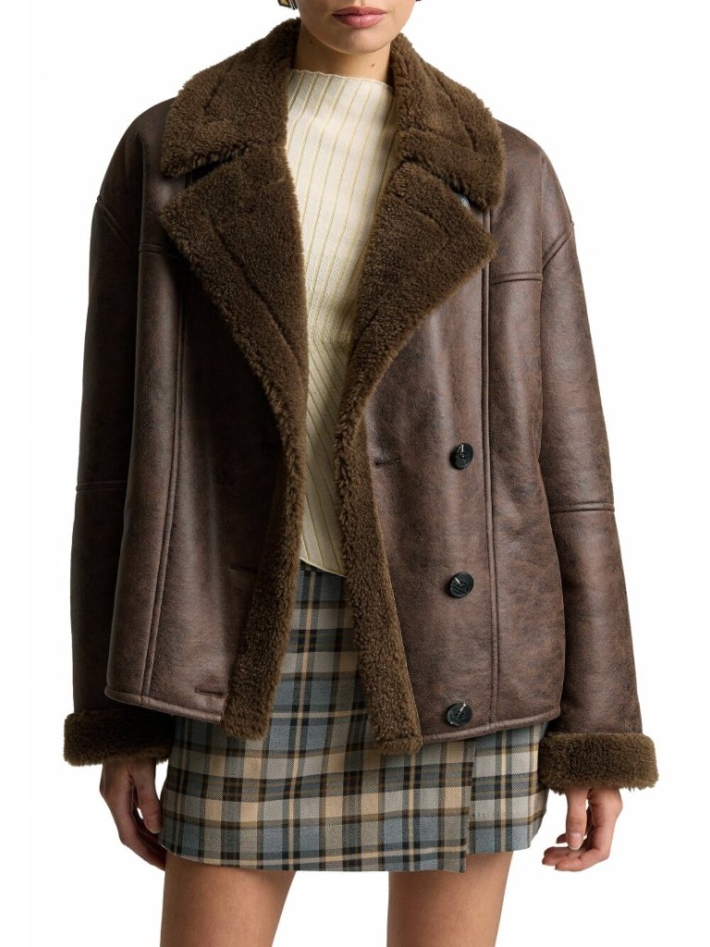New Avec Les Filles Faux Shearling Coat Umbria Brown XS